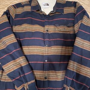 The North Face Navy, Brown & Rust Striped Sherpa-Lined Shirt Jacket